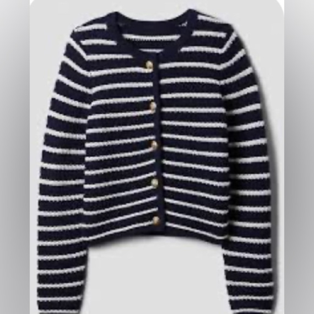 NWT Gap Navy & White Striped Long Sleeve Sweater Jacket Cotton SZ L Preppy Cute!
